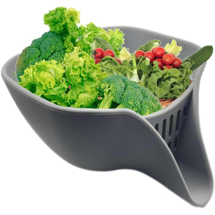 Bol cu strecurătoare, silicon, gri, 19.5x17x10.4 cm