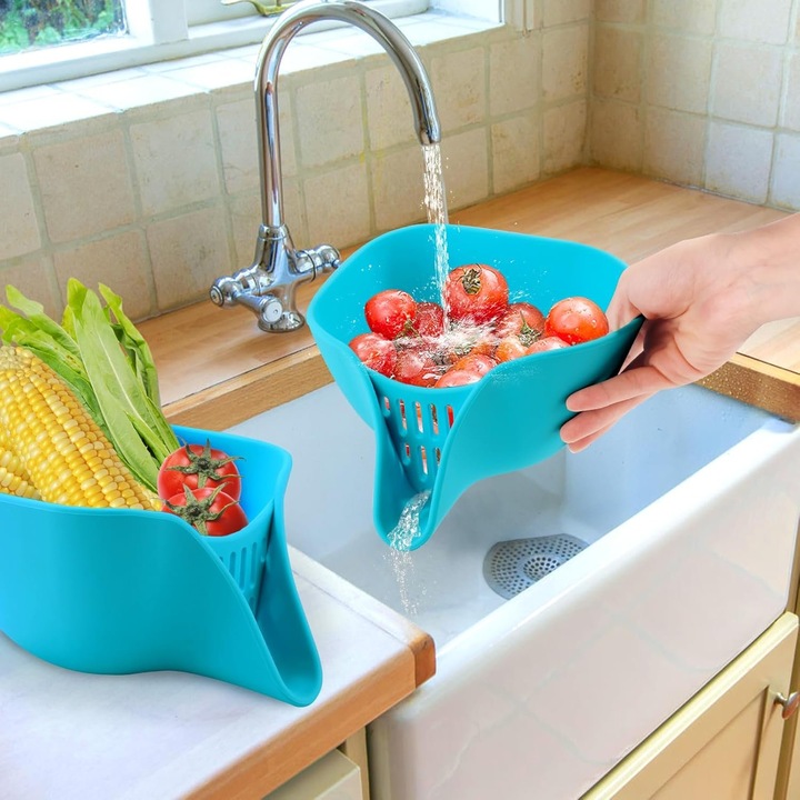 Bol cu strecurătoare 2-in-1, silicon, turcoaz, 19.5x17x10.4 cm