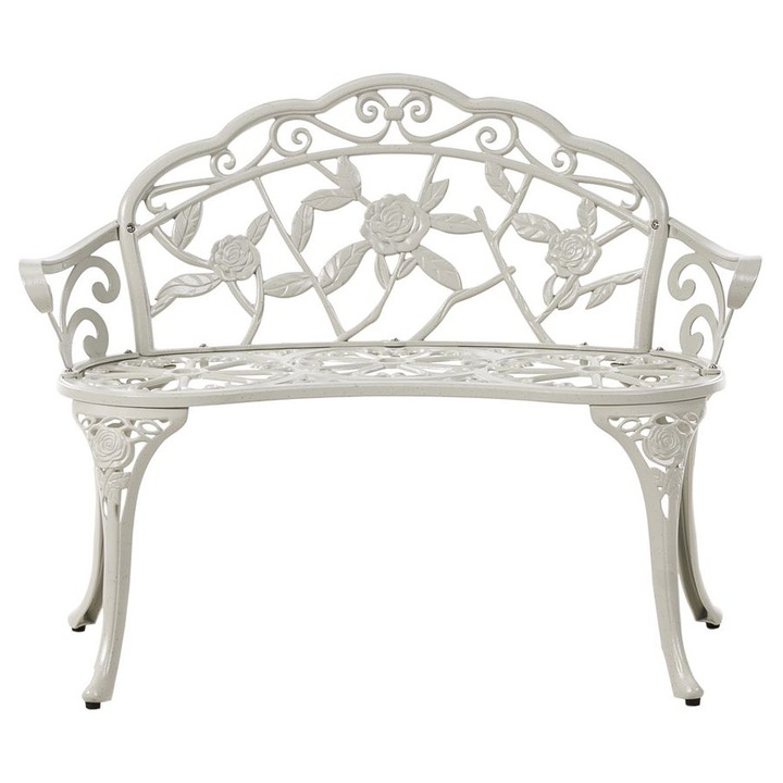 Banca de gradina Piura 88 cm Metal Alb