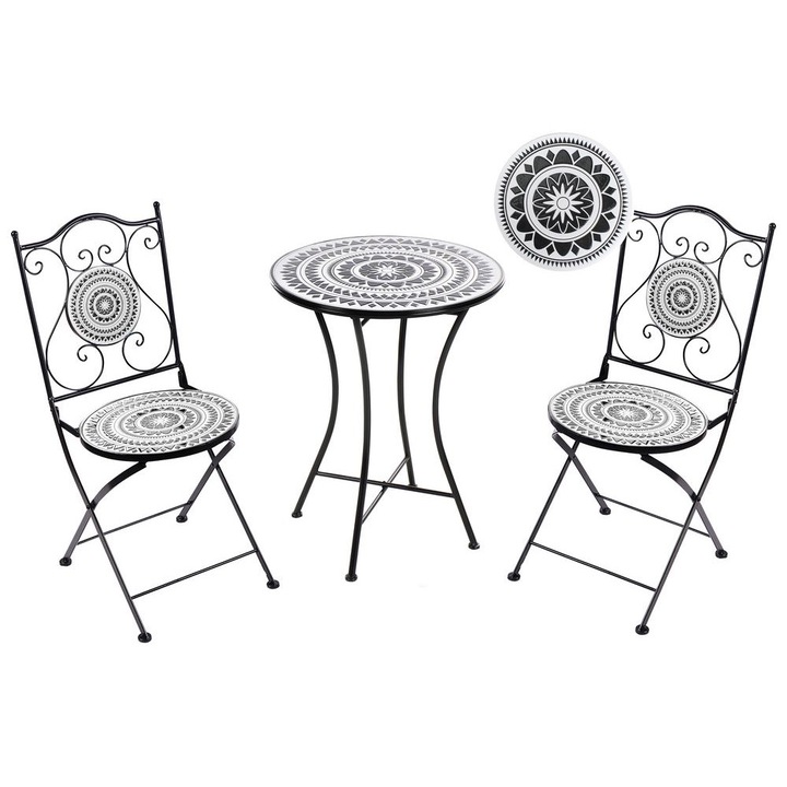 Set mobilier de gradina Pliabil Comiso Metal Negru/Alb