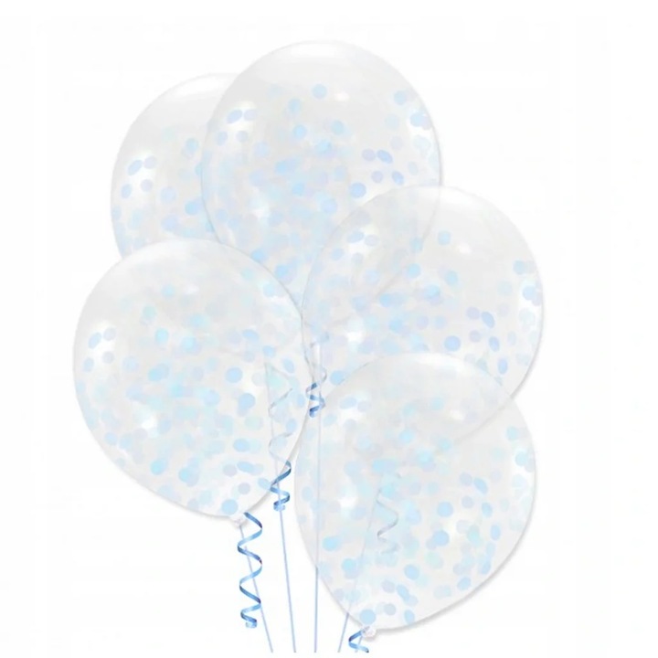 Set 6 baloane latex 30 cm cu confetii albastre