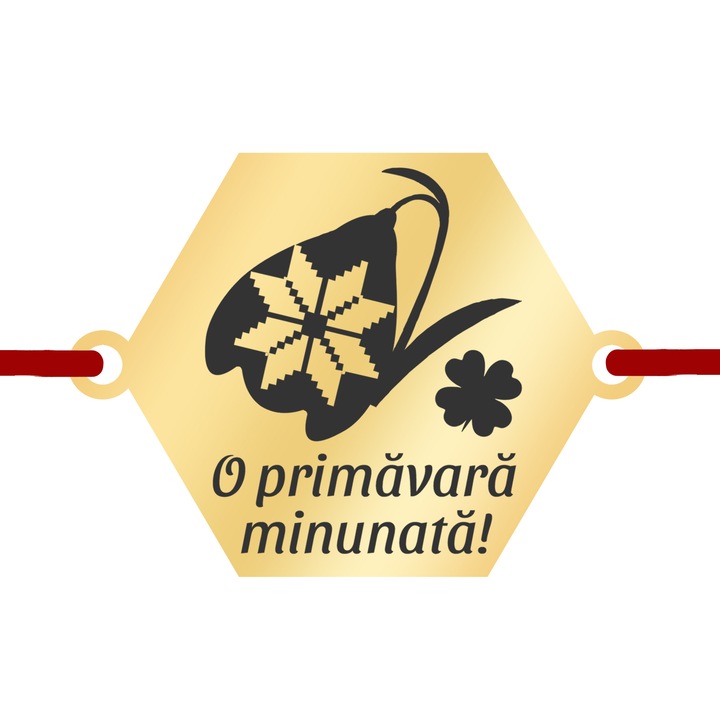 Martisor Bratara Inox Placat Aur 18K Hexagon Ghiocel Motive Urare