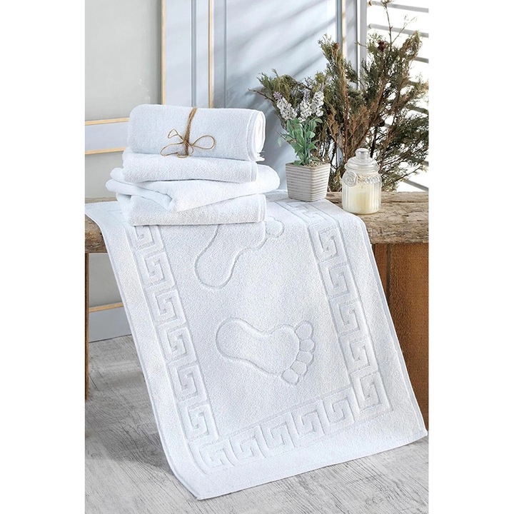 Set 5 prosoape, Romania, Greek Border, 50x70cm, bumbac 100%, albe