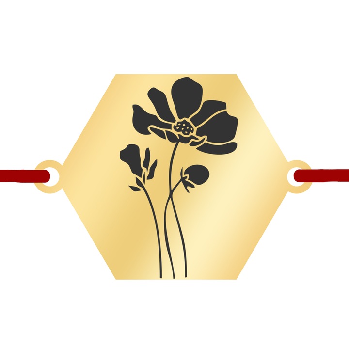 Martisor Bratara Inox Placat Aur 18K Hexagon Octombrie Fluturas Cosmos