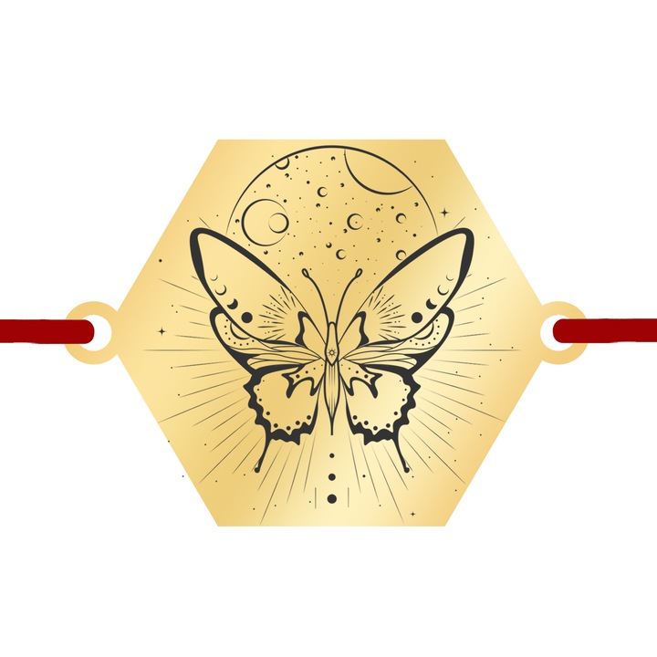 Martisor Bratara Inox Placat Aur 18K Hexagon Fluture si Luna