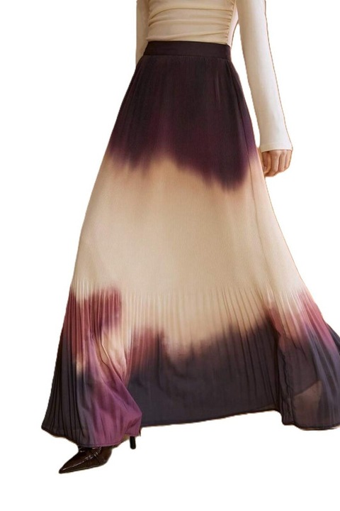 Fusta Dama, Tye-Dye Discret, Plisata, Talie Inalta, Multicolor