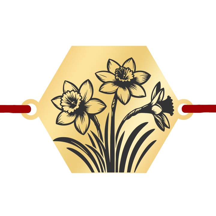 Martisor Bratara Inox Placat Aur 18K Hexagon Flori de Narcise