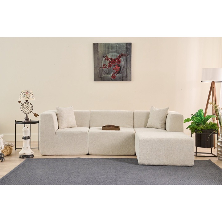 Canapea coltar, Atelier Del Sofa, crem, 245x85x70cm, cu pouf