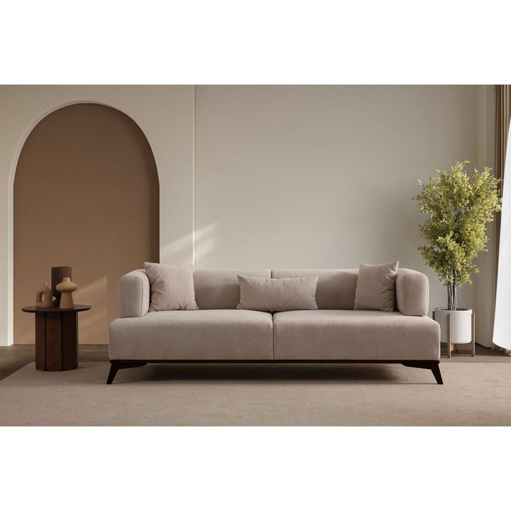 Canapea 3 locuri, Atelier Del Sofa, crem, picioare negre, 220x100x75cm
