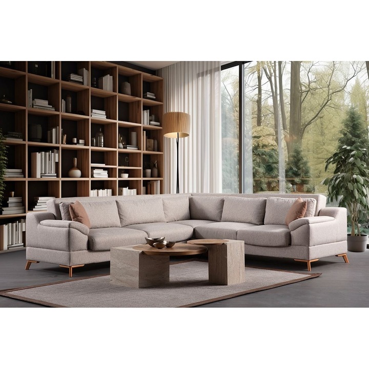 Coltar extensibil Atelier Del Sofa, bej, 300x275x90cm, cu spatiu de depozitare