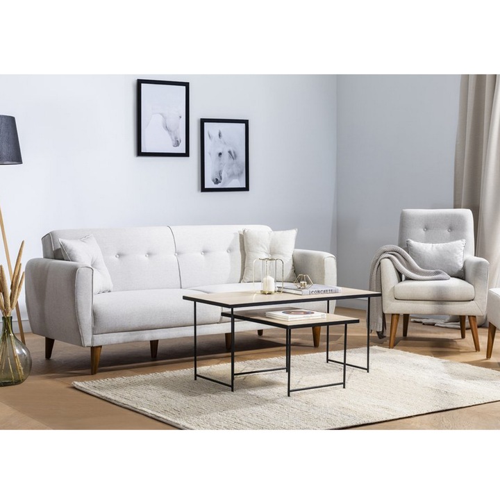 Set canapea extensibila Atelier Del Sofa, crem, 205x80cm, 180x110cm