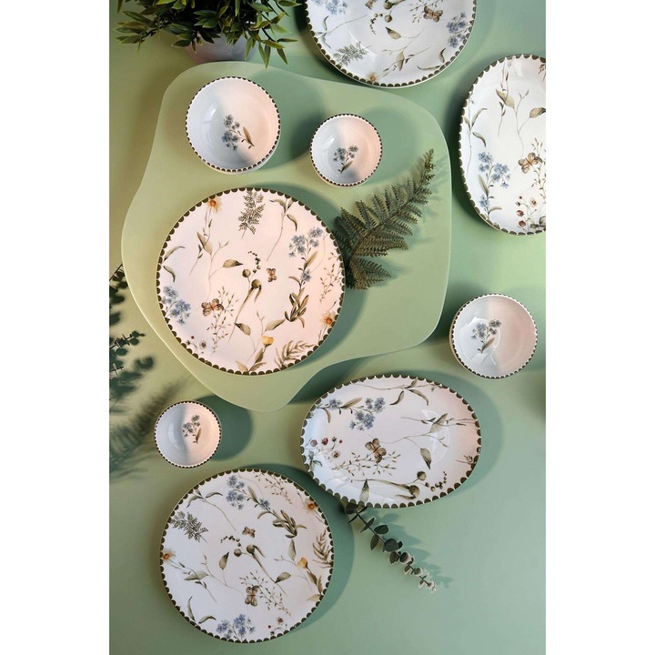 Set de mic dejun 14 piese, Hermia Concept, portelan, multicolor, usor de curatat