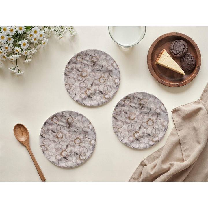 Hermia Concept 6 darabos desszerttányér készlet, bézs, fekete, 19,3x19,3x2cm