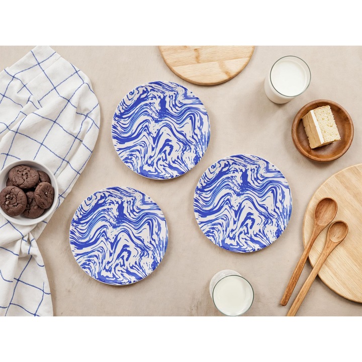 Desszert tányér készlet, Hermia Concept, 6 darabos, fehér-kék, 19,3x19,3x2cm