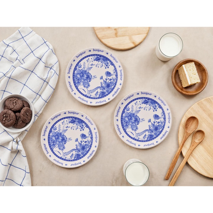 Hermia Concept desszerttányér készlet, 6 darabos, kék, fehér, 19,3x19,3x2cm