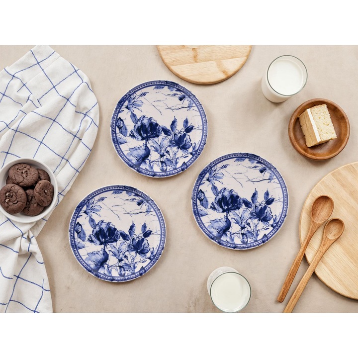 Desszerttányér szett 555, Hermia Concept, fehér-kék, 19,3x19,3x2cm, 6 darab