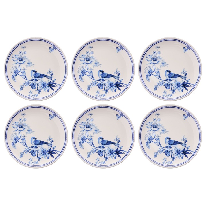 Hermia Concept kerámia tányérkészlet (6 darab), kék és fehér, 25,5x25,5x2,5 cm