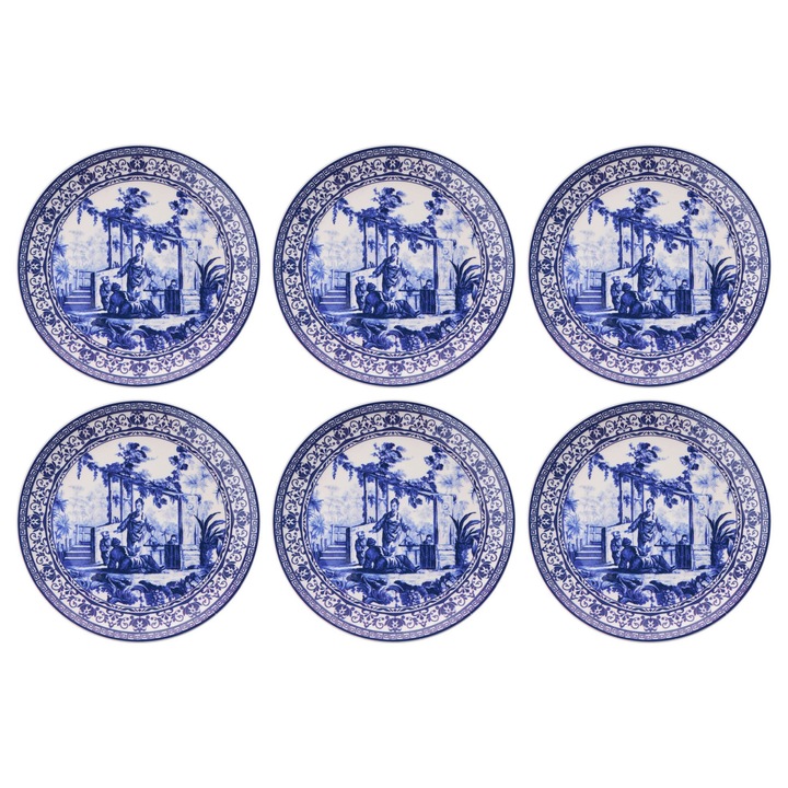 Kerámia tányérkészlet (6 darab), Hermia Concept, kék, fehér, 25,5x25,5x2,5cm