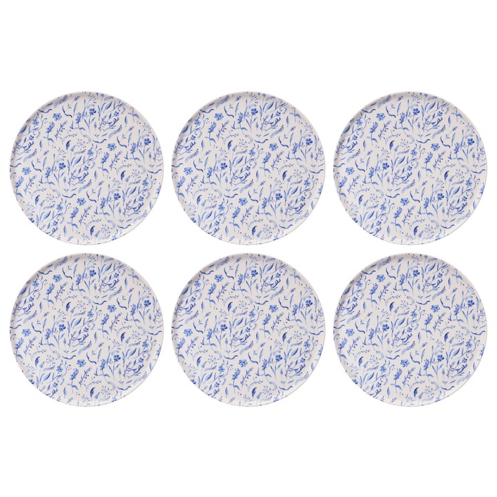 Hermia Concept kerámia tányérkészlet (6 darab), kék és fehér, 25,5x25,5x2,5cm