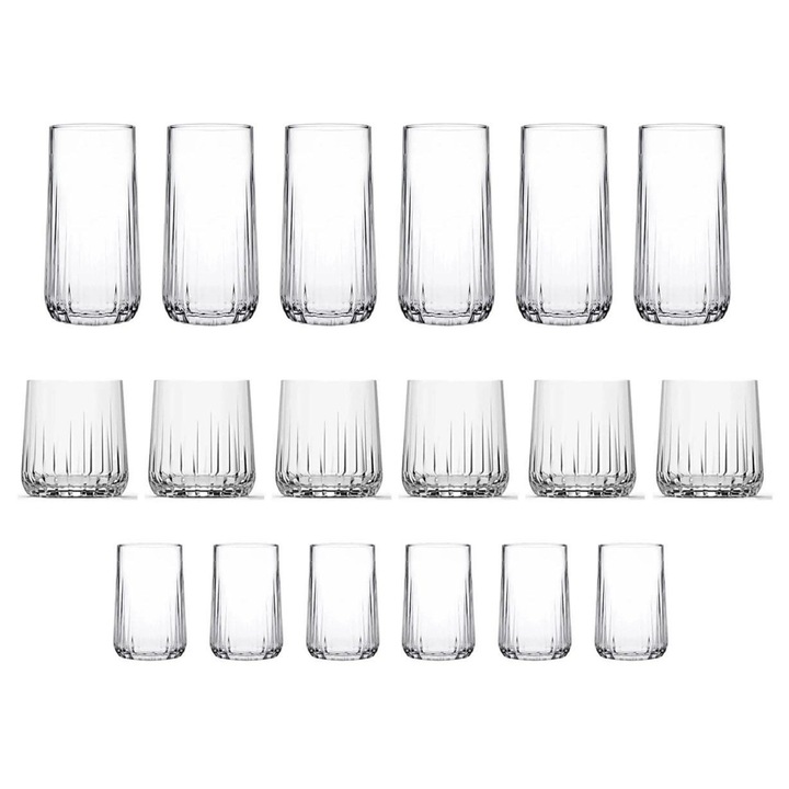 18 részes üvegpohár szett, Hermia Concept, átlátszó, 135ml, 315ml, 360ml