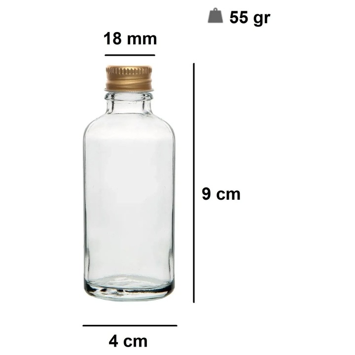 Set sticle din sticla, Hermia Concept, 12 piese, transparent cu accente aurii, 4x9cm, 50ml