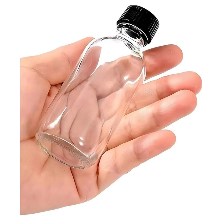 12 db-os üvegpalack készlet, Hermia Concept, átlátszó és fekete, 4x9cm, 50ml