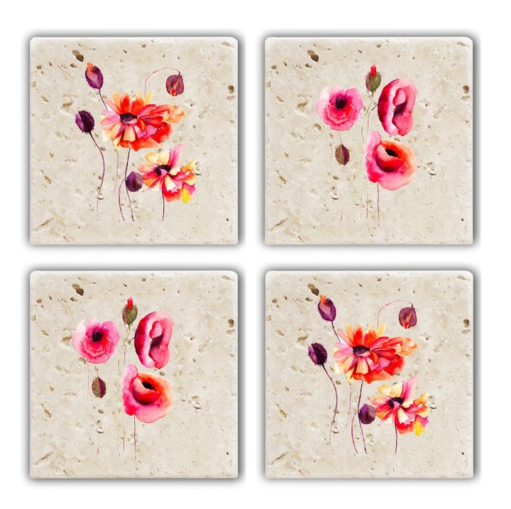 Italtartók, Hermia Concept, 4 darabos készlet, természetes kő, 10x10x1cm, sokszínű