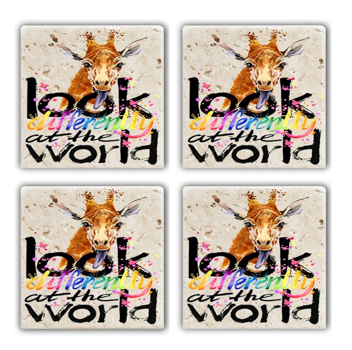 Italtartók, Hermia Concept, 4 db-os készlet, természetes kő, 10x10x1cm, többszínű