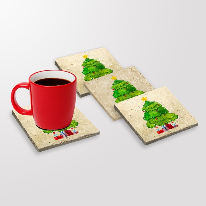 Italtartók, Hermia Concept, 4 darabos készlet, természetes kő, többszínű, 10x10x1cm