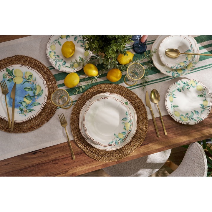 Set de masa 24 piese, Hermia Concept, design vintage, verde, galben, maro