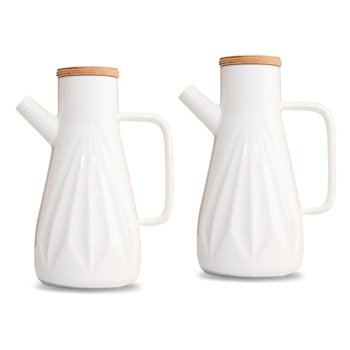 Set de oliviere Hermia Concept, alb, 11x17x23cm, 1000ml, 100% portelan, capac din bambus