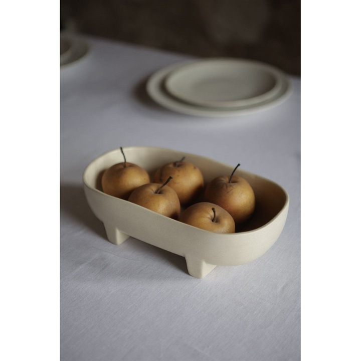 Farfurie de prezentare, Hermia Concept, ceramica, crem, 15x27x8.5cm