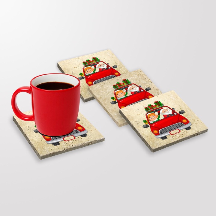 Italtartók, Hermia Concept, 4 darabos készlet, természetes kő, többszínű, 10x10x1cm