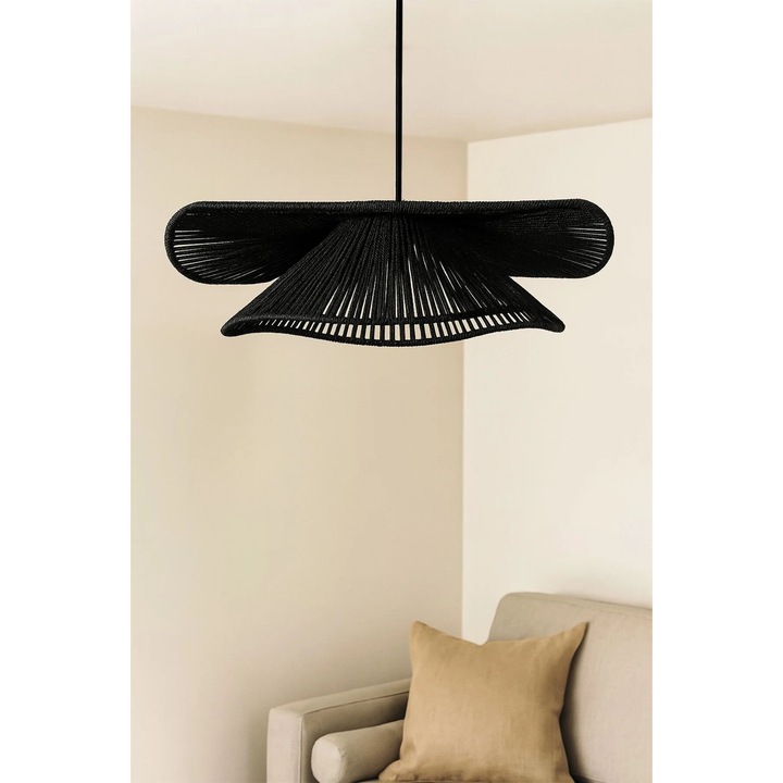 Lustra Opviq, model 852, neagra, dimensiuni ajustabile 18-52 cm, capac macrame O50 cm