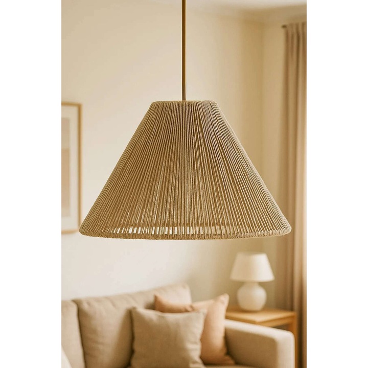 Lustra Opviq, bej, dimensiuni ajustabile 18/54cm, design macrame