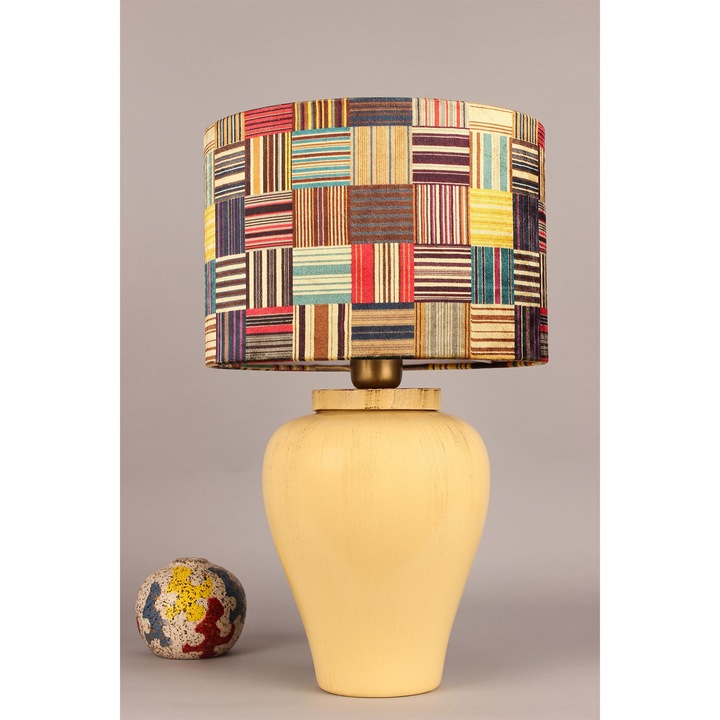 Veioza ceramica Opviq, cap din catifea, 30x20cm, inaltime 48cm, multicolor