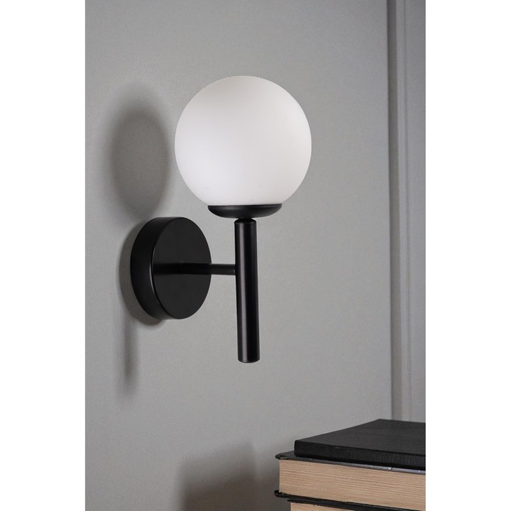 Аплик Метал и Стъкло Opviq, Бял и Черен, 33см, 1 x E27