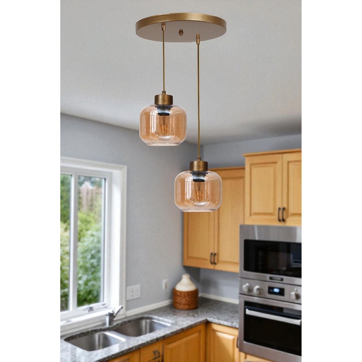 Лампа Opviq, модел 178, метал, стъкло, цвят мед и злато, регулируема височина, размери 80см x O25см