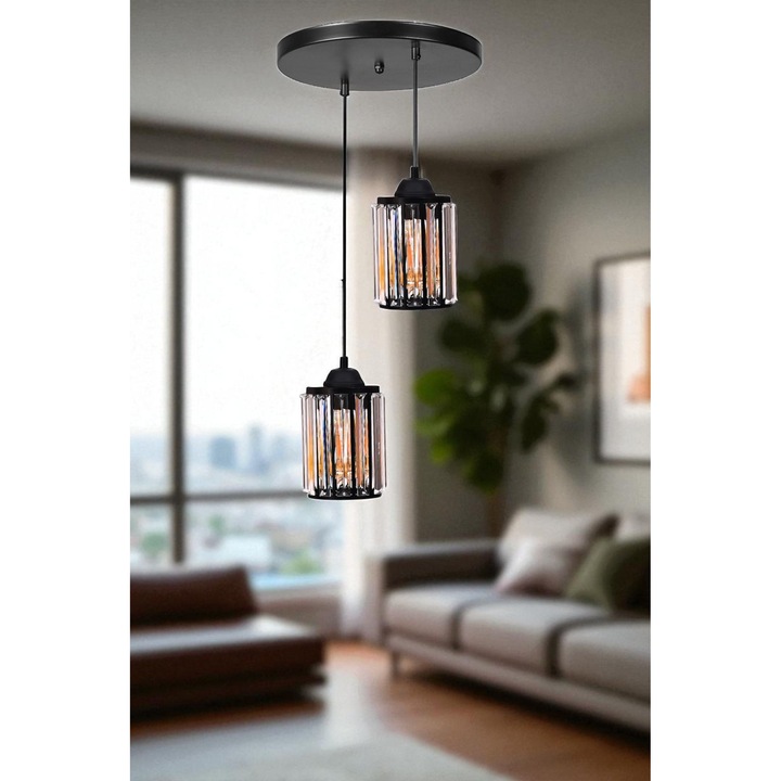 Lustra Opviq, neagra, 80cm, corp metalic cu capac din sticla