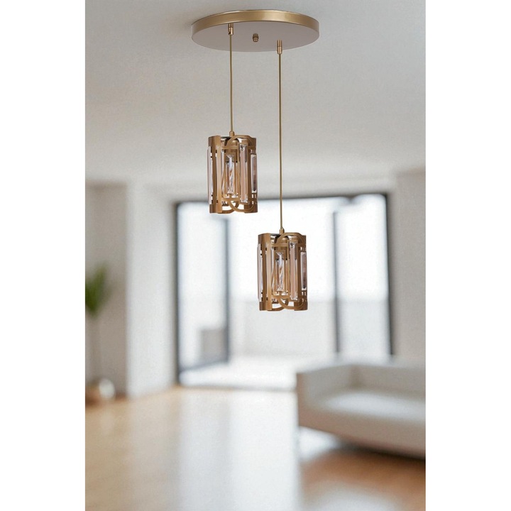 Полилей Opviq, модел 270, златист, размери 80см, стъклен капак O13x20см, основа O25x3см