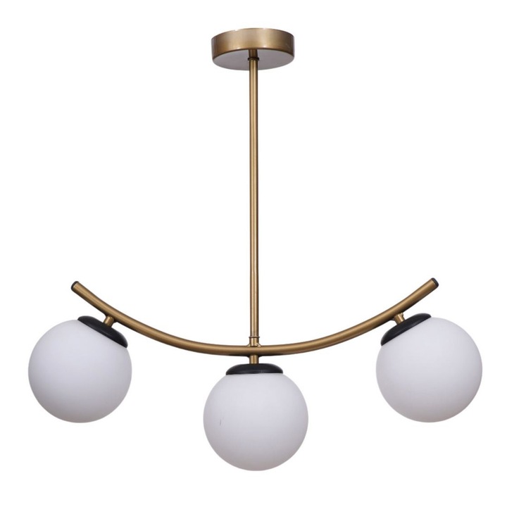 Lustra Opviq, alb si auriu, dimensiuni 40-60xO15cm, corp metalic, capac din sticla