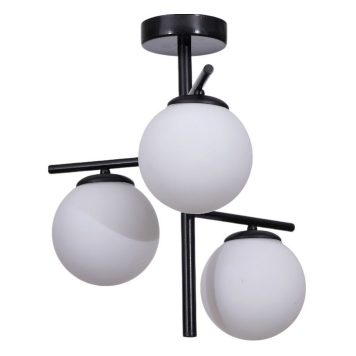 Lustra, Opviq, Metal / Sticla, Alb / Negru, 2 socluri E27