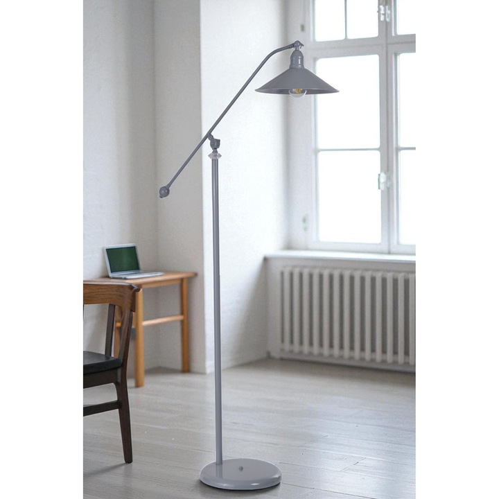 Lampa de podea, Opviq, design metalic, inaltime ajustabila, gri, 155cm