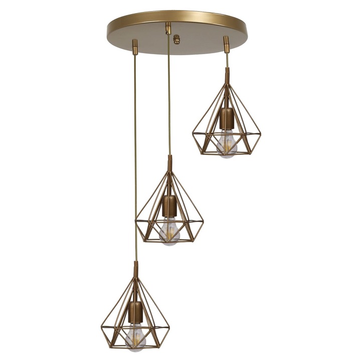 Lustra Opviq, aurie, 80cm, cu corp metalic si capac din sticla, inaltime ajustabila