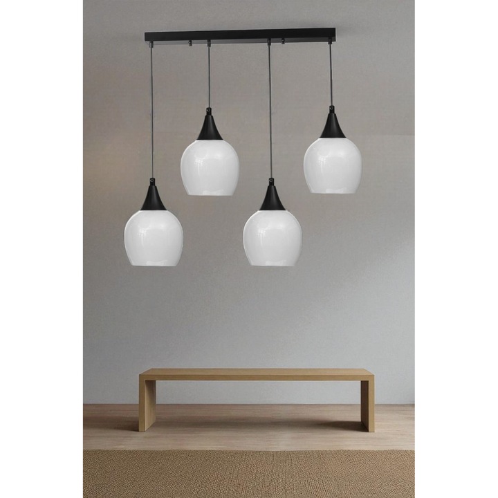 Lustra Metalica si Sticla, Opviq, Alb si Negru, Inaltime Ajustabila, 80cm