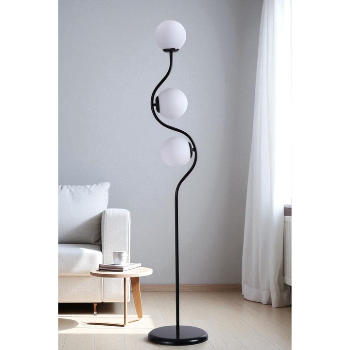 Подова лампа Opviq, бяла и черна, 155 см, модерен дизайн, метално тяло със стъклен капак
