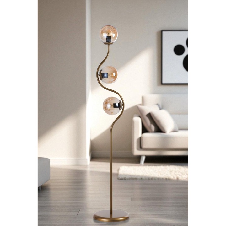 Подова лампа, Opviq, метал и стъкло, 155см, O30см, цвят мед и злато