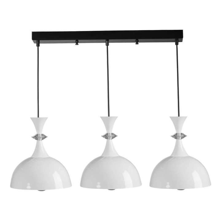 Метална пенделна лампа, Opviq, бяла и черна, 3 фасунги E27, регулируема височина 20-70 см