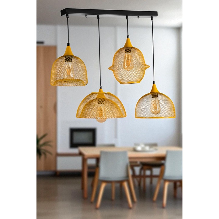 Полилей Opviq, горчица и черен, регулируеми размери, 80см, комплект от 4 фасунга E27