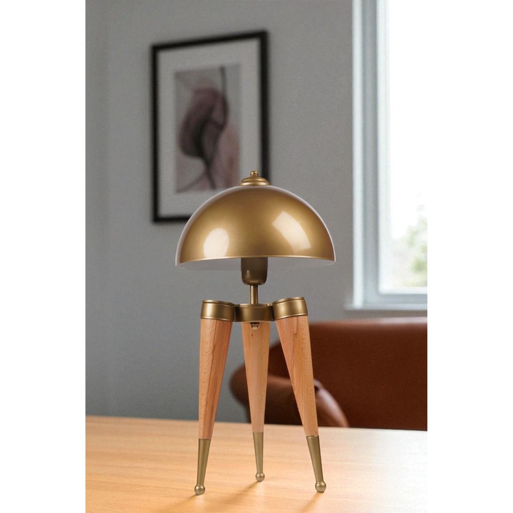 Veioza Opviq, model 009, aurie si stejar, 50cm, cablu 100cm